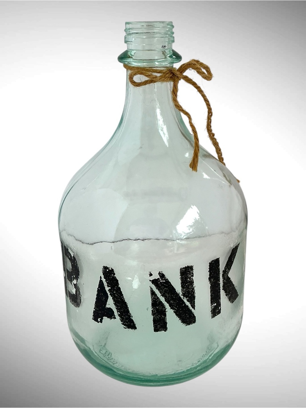 Vintage Glass Bank Jug Bottle Green Tint Primitive Coin Bank